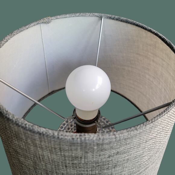 Vintage 1940s Pressed Glass Hobnail Column Lamp with Modern Fabric Shade - Picture 4 of 5